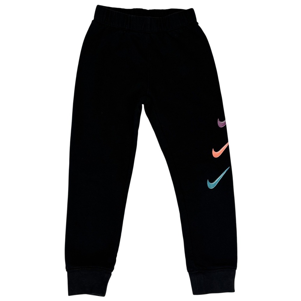 Nike Kids Black Jogger Sweatpants Multi‎ Color Swoosh Logo Youth 5–6 Years